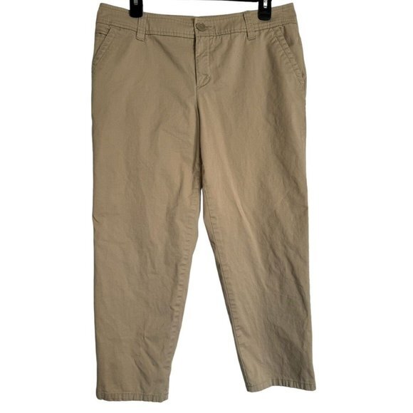 Liz Claiborne Chino Cropped Beige Size 12 Petite Pants Pockets Stretchy Capri - Picture 1 of 8